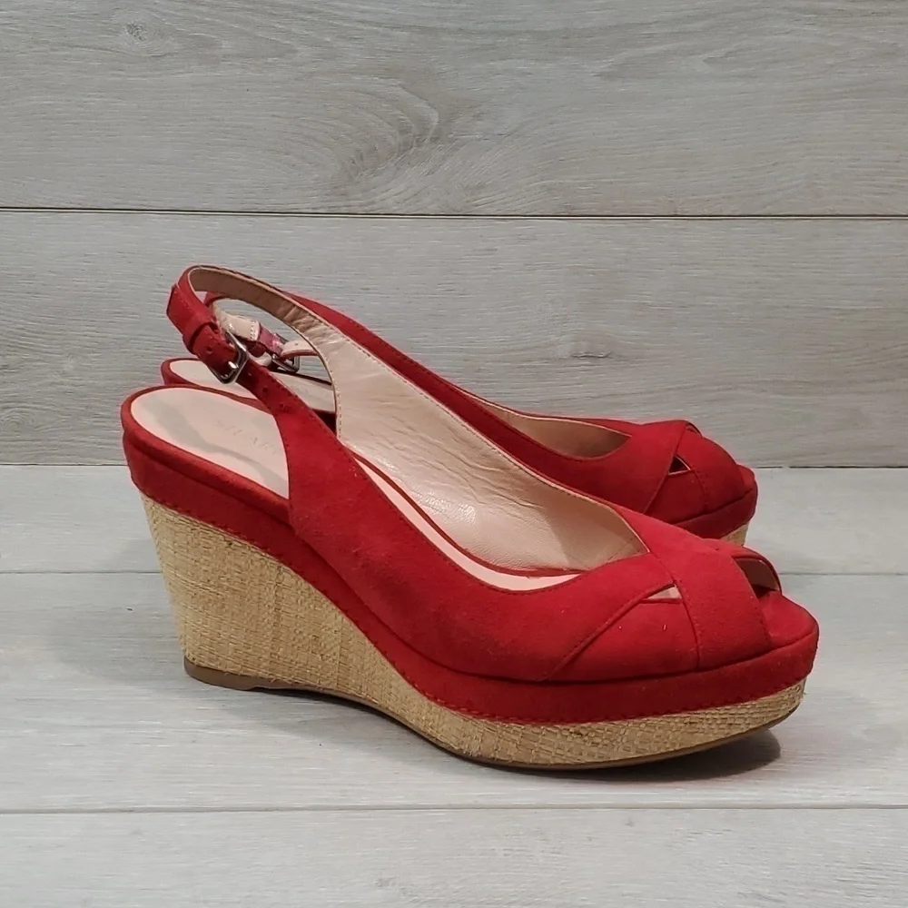 Stuart Weitzman Womens Ankle Suede Slingback Wedge Sandals shoes sz 7.5M - Picture 2 of 13
